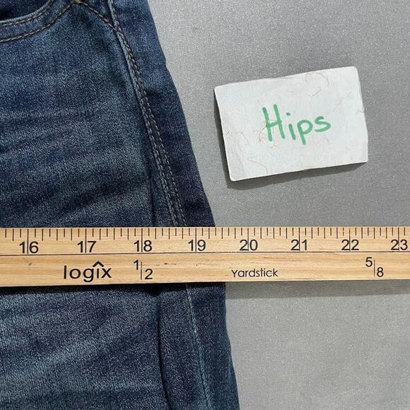 Express Size 10 Dark Wash Stretch Denim Jeans Western Slim Flare Mid Rise 2000s - Picture 9 of 12